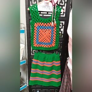 Vintage 1960s 70s Mod crochet 2 pc‎